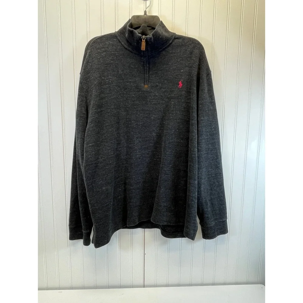 Polo Ralph Lauren MensXL Charcoal Gray Heather Quarter Zip Pullover Sweater Logo